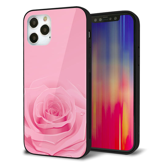 iPhone12 Pro 強化ガラス＆TPUスマホケース ガラプリ【401 ピンクのバラ】
