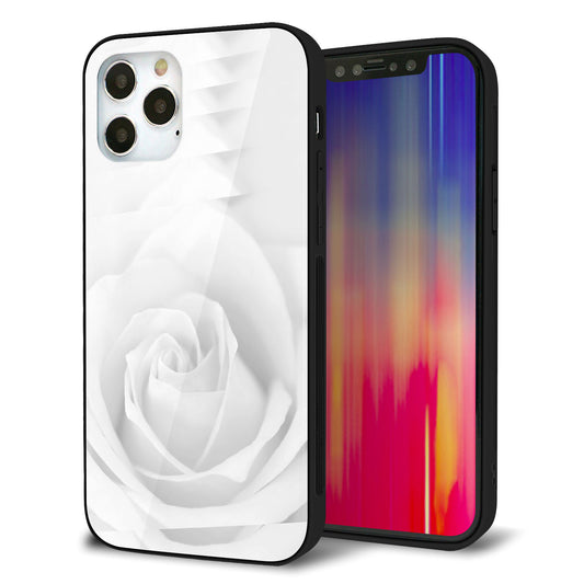 iPhone12 Pro 強化ガラス＆TPUスマホケース ガラプリ【402 ホワイトＲｏｓｅ】