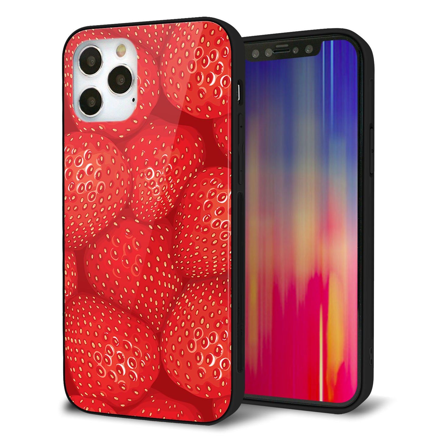 iPhone12 Pro 強化ガラス＆TPUスマホケース ガラプリ【444 ストロベリーウォール】