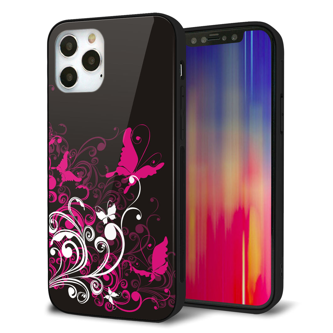 iPhone12 Pro 強化ガラス＆TPUスマホケース ガラプリ【585 闇に舞う蝶】