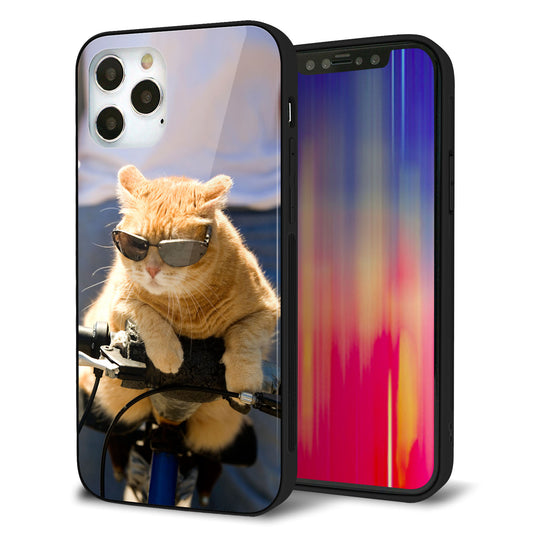 iPhone12 Pro 強化ガラス＆TPUスマホケース ガラプリ【595 にゃんとサイクル】