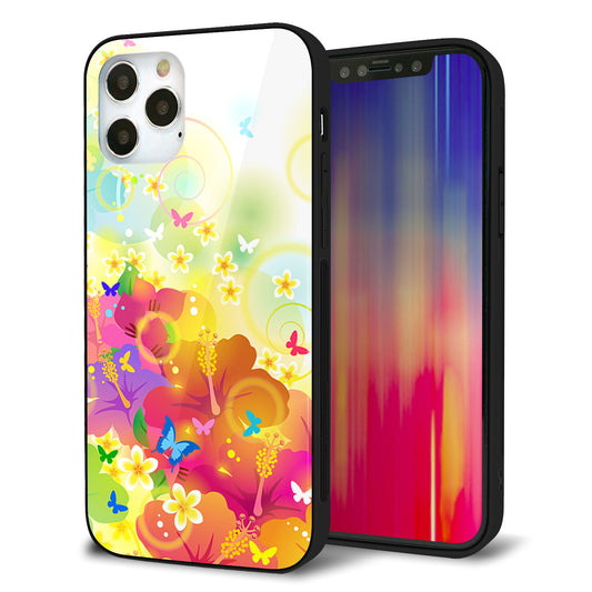 iPhone12 Pro 強化ガラス＆TPUスマホケース ガラプリ【647 ハイビスカスと蝶】