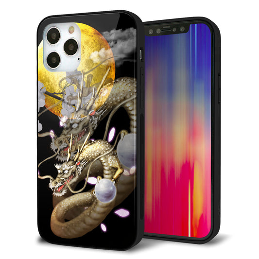 iPhone12 Pro 強化ガラス＆TPUスマホケース ガラプリ【1003 月と龍】