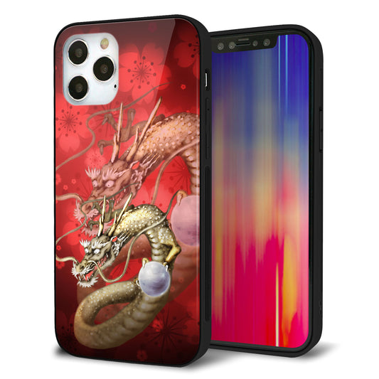 iPhone12 Pro 強化ガラス＆TPUスマホケース ガラプリ【1004 桜と龍】