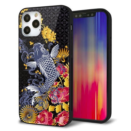 iPhone12 Pro 強化ガラス＆TPUスマホケース ガラプリ【1028 牡丹と鯉】