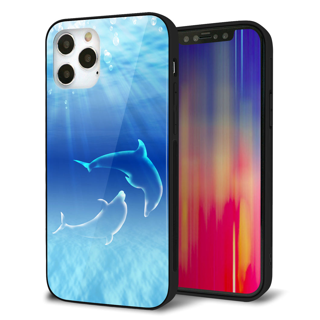 iPhone12 Pro 強化ガラス＆TPUスマホケース ガラプリ【1048 海の守り神イルカ】