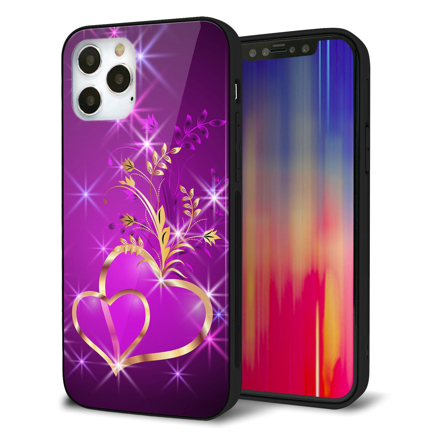 iPhone12 Pro 強化ガラス＆TPUスマホケース ガラプリ【1139 舞い降りるハート】