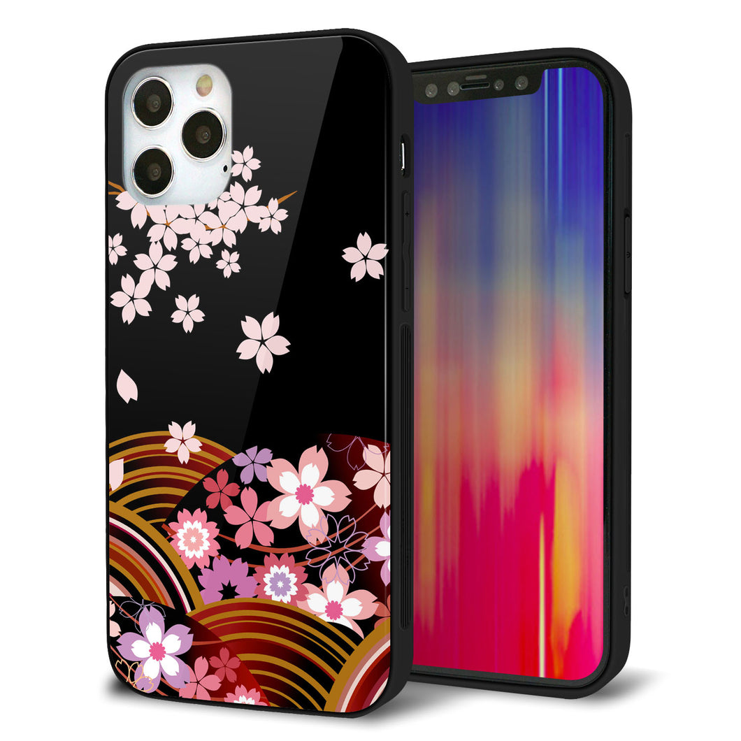 iPhone12 Pro 強化ガラス＆TPUスマホケース ガラプリ【1237 和柄＆筆文字・夜桜の宴】