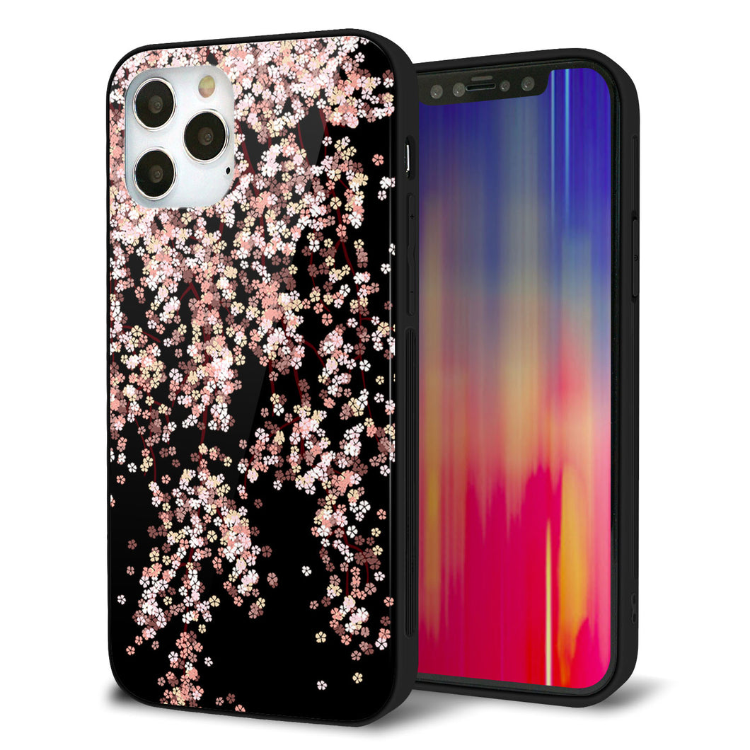 iPhone12 Pro 強化ガラス＆TPUスマホケース ガラプリ【1244 しだれ桜】