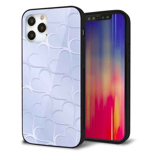 iPhone12 Pro 強化ガラス＆TPUスマホケース ガラプリ【1341 かくれハート（ブルー）】