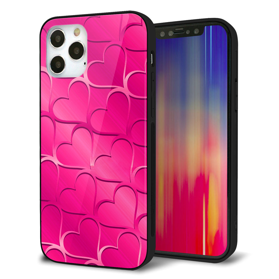 iPhone12 Pro 強化ガラス＆TPUスマホケース ガラプリ【1347 かくれハート（ショッキングピンク）】