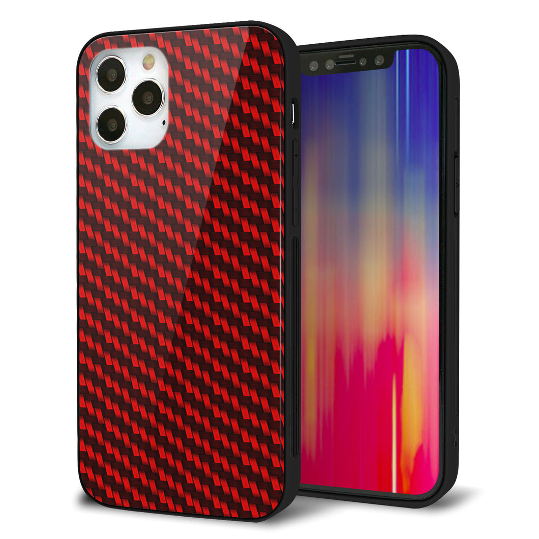 iPhone12 Pro 強化ガラス＆TPUスマホケース ガラプリ【EK906 レッドカーボン】