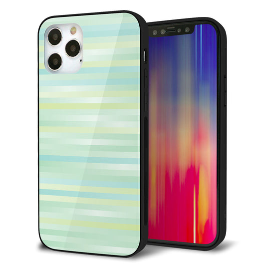 iPhone12 Pro 強化ガラス＆TPUスマホケース ガラプリ【IB908 グラデーションボーダー_グリーン】