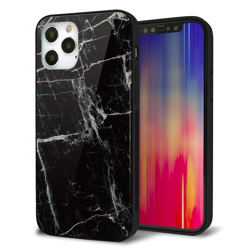 iPhone12 Pro 強化ガラス＆TPUスマホケース ガラプリ【KM867 大理石BK】
