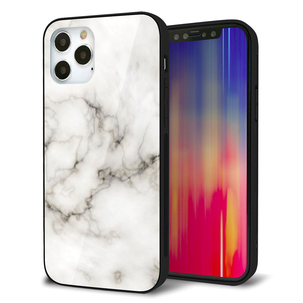 iPhone12 Pro 強化ガラス＆TPUスマホケース ガラプリ【KM871 大理石WH】