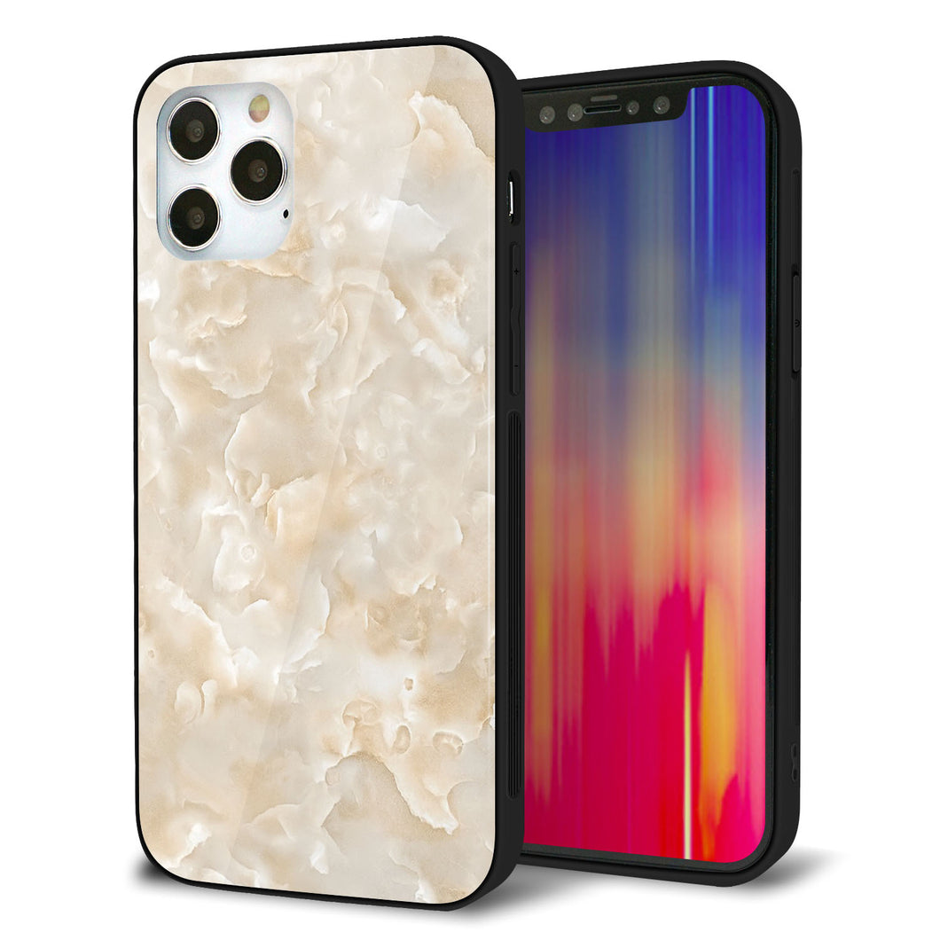 iPhone12 Pro 強化ガラス＆TPUスマホケース ガラプリ【KM872 大理石パール】