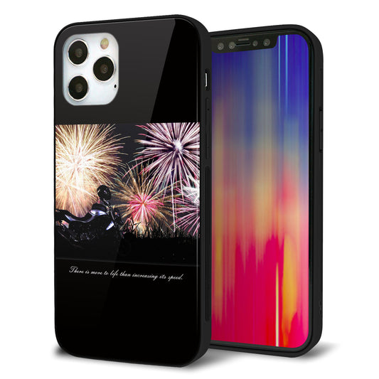 iPhone12 Pro 強化ガラス＆TPUスマホケース ガラプリ【KM878 バイクと花火】