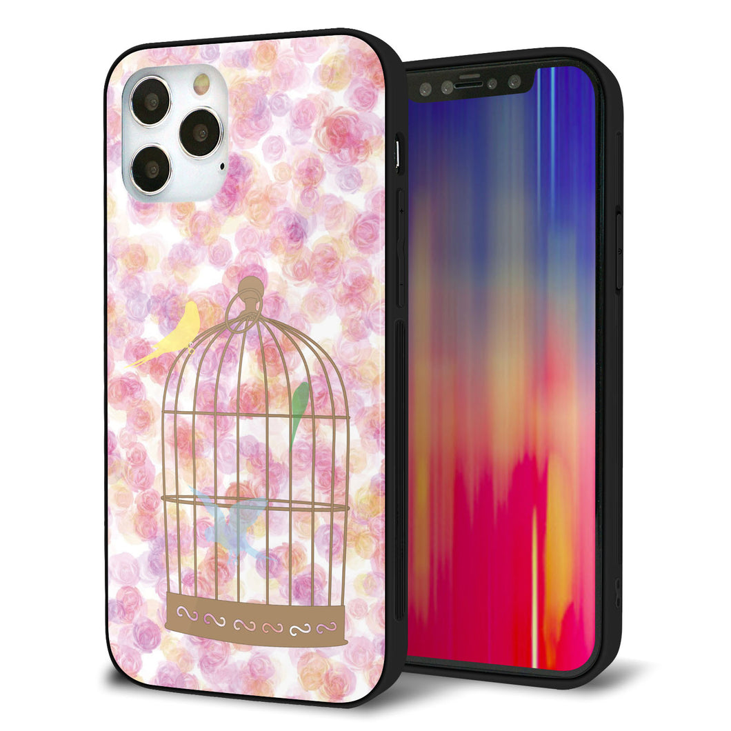 iPhone12 Pro 強化ガラス＆TPUスマホケース ガラプリ【KM882 鳥かご】