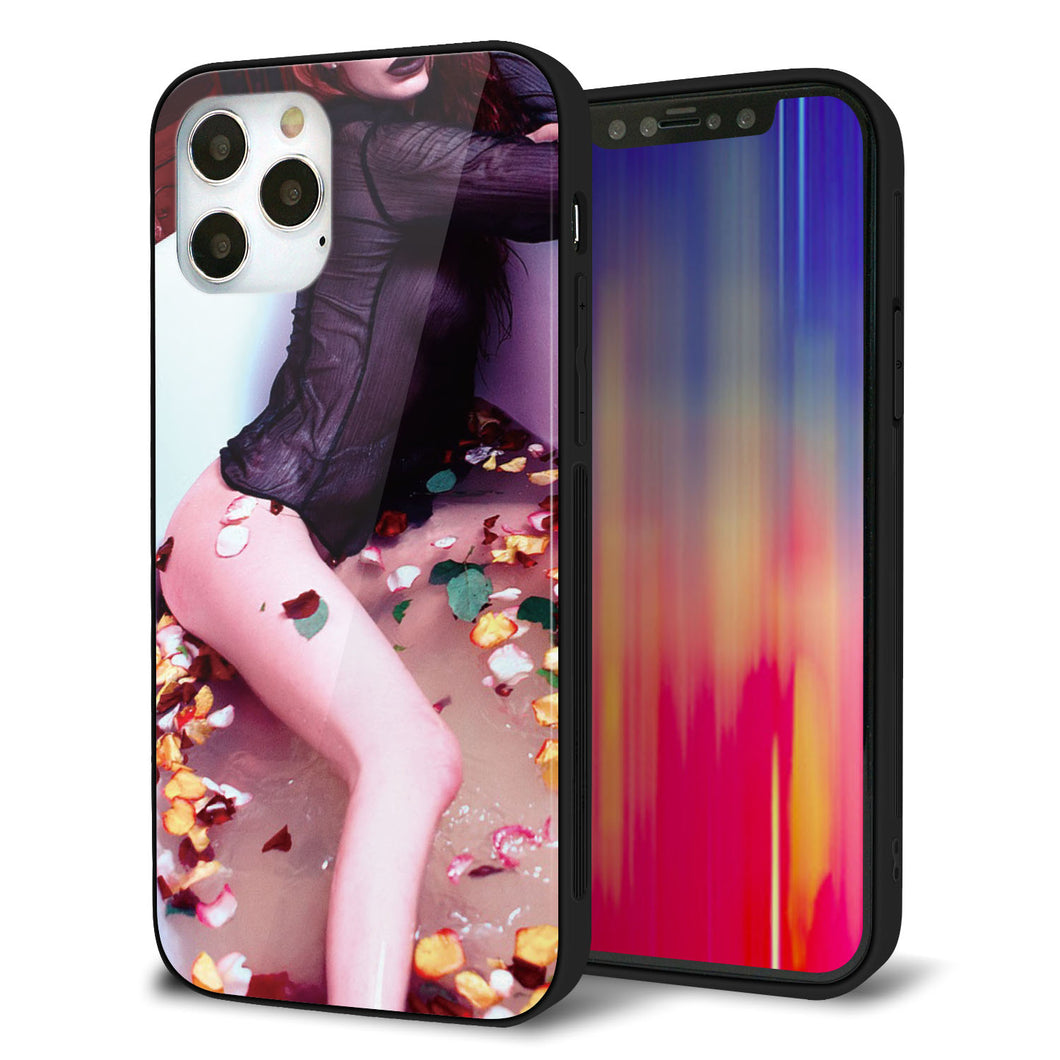iPhone12 Pro 強化ガラス＆TPUスマホケース ガラプリ【KM885 バラ風呂】