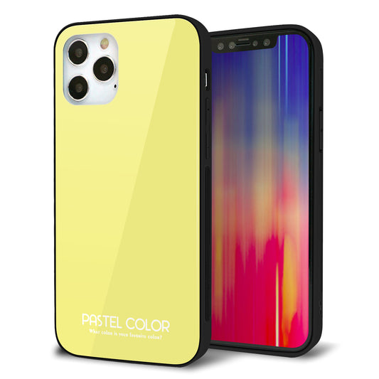 iPhone12 Pro 強化ガラス＆TPUスマホケース ガラプリ【KM897 パステルカラー(パステルイエロー)】