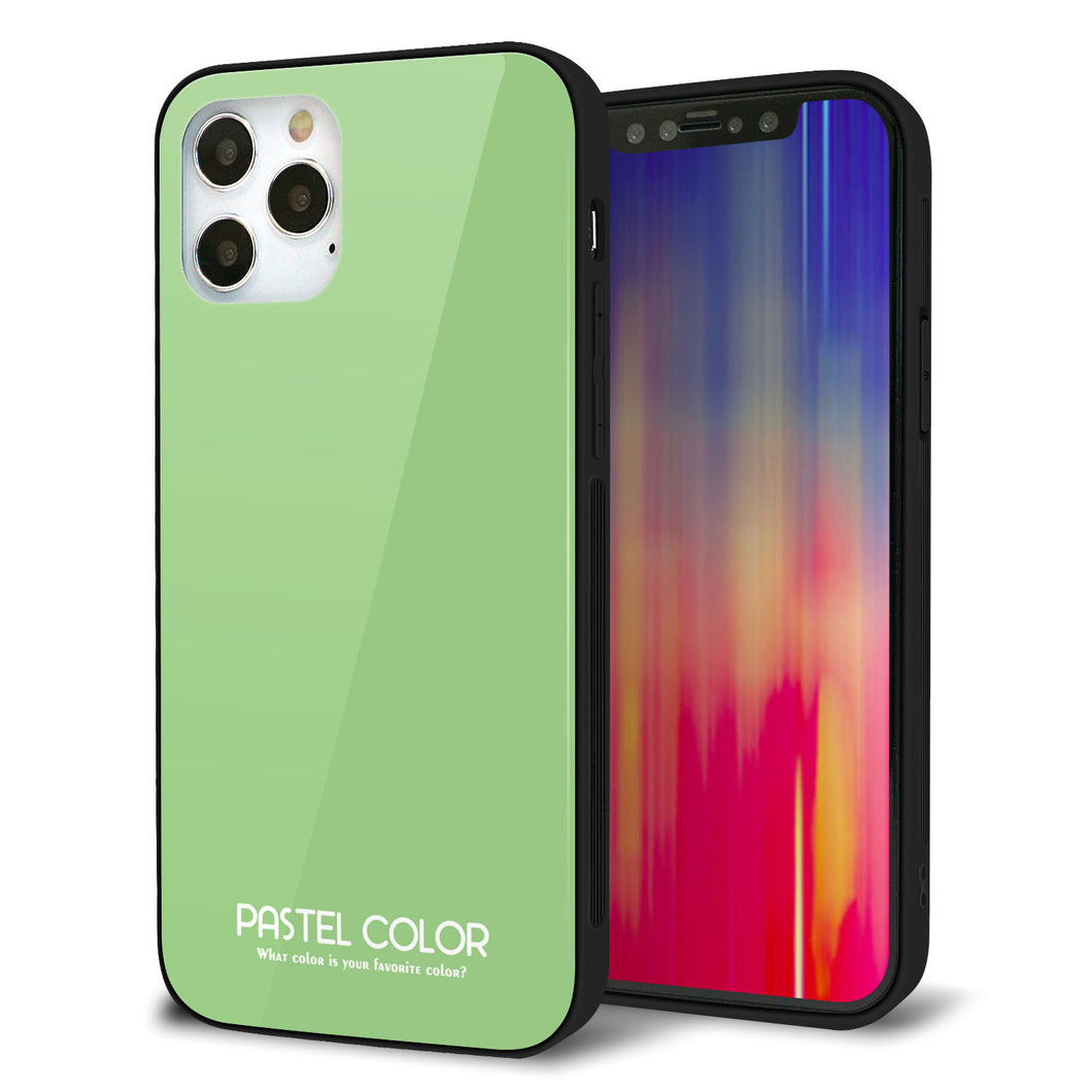 iPhone12 Pro 強化ガラス＆TPUスマホケース ガラプリ【KM898 パステルカラー(パステルグリーン)】