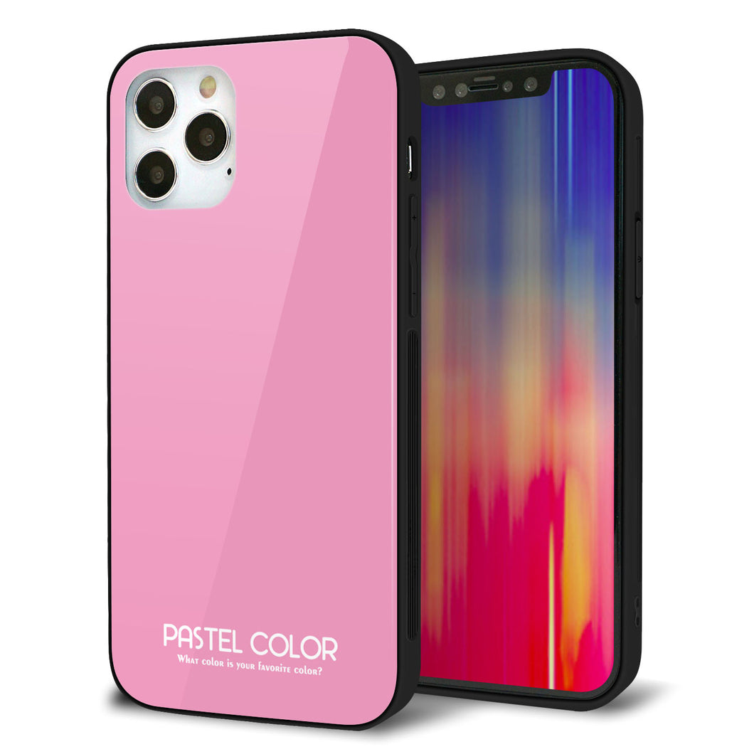 iPhone12 Pro 強化ガラス＆TPUスマホケース ガラプリ【KM899 パステルカラー(パステルピンク)】