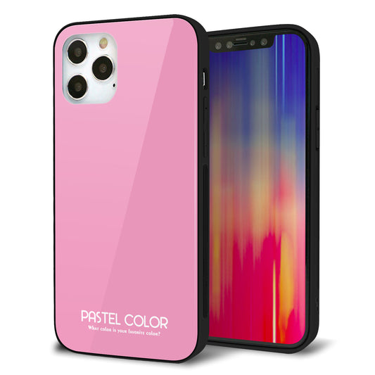 iPhone12 Pro 強化ガラス＆TPUスマホケース ガラプリ【KM899 パステルカラー(パステルピンク)】