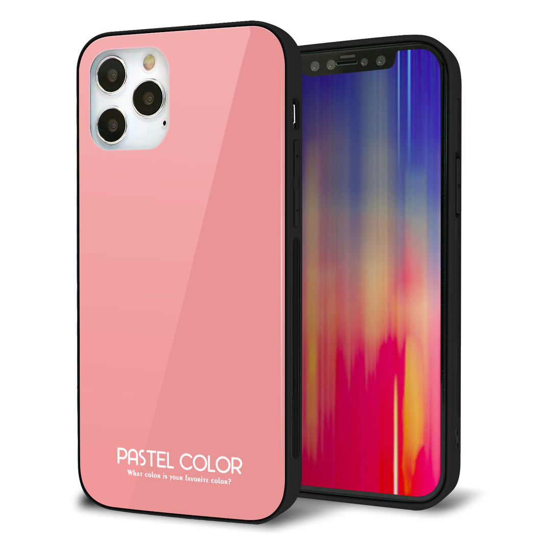 iPhone12 Pro 強化ガラス＆TPUスマホケース ガラプリ【KM902 パステルカラー(パステルレッド)】