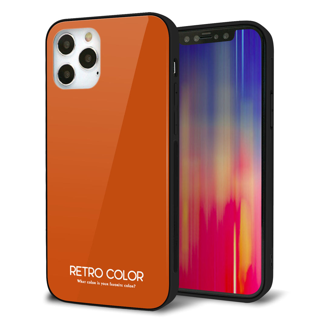 iPhone12 Pro 強化ガラス＆TPUスマホケース ガラプリ【KM917 レトロカラー(ダークオレンジ)】