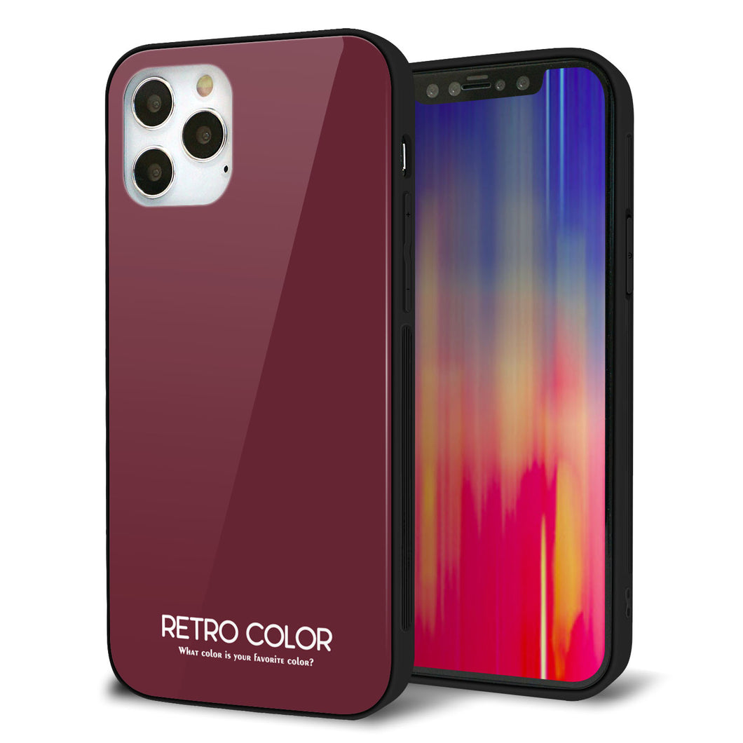 iPhone12 Pro 強化ガラス＆TPUスマホケース ガラプリ【KM919 レトロカラー(バーガンディー)】