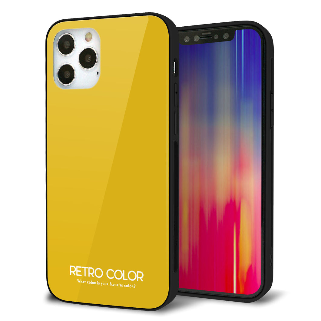 iPhone12 Pro 強化ガラス＆TPUスマホケース ガラプリ【KM920 レトロカラー(マスタード)】