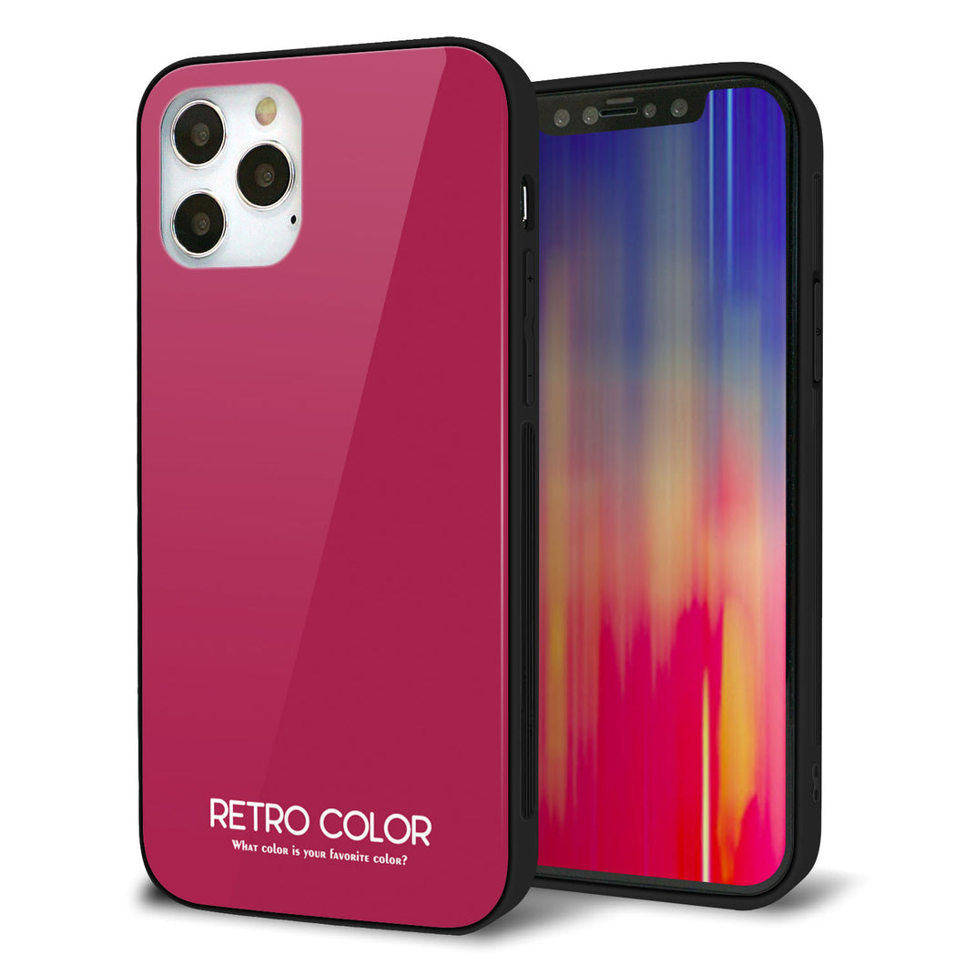 iPhone12 Pro 強化ガラス＆TPUスマホケース ガラプリ【KM921 レトロカラー(ダークピンク)】