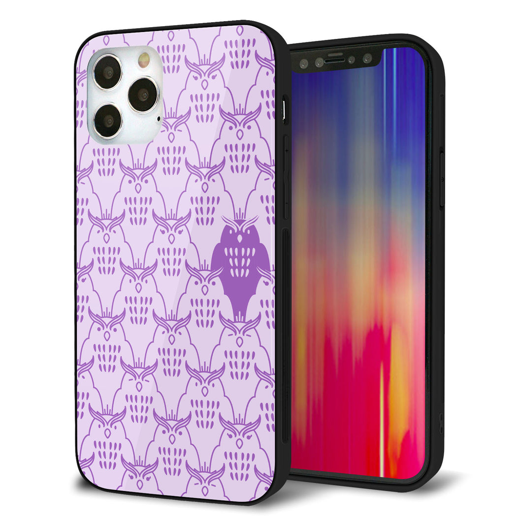 iPhone12 Pro 強化ガラス＆TPUスマホケース ガラプリ【MA918 パターン ミミズク】