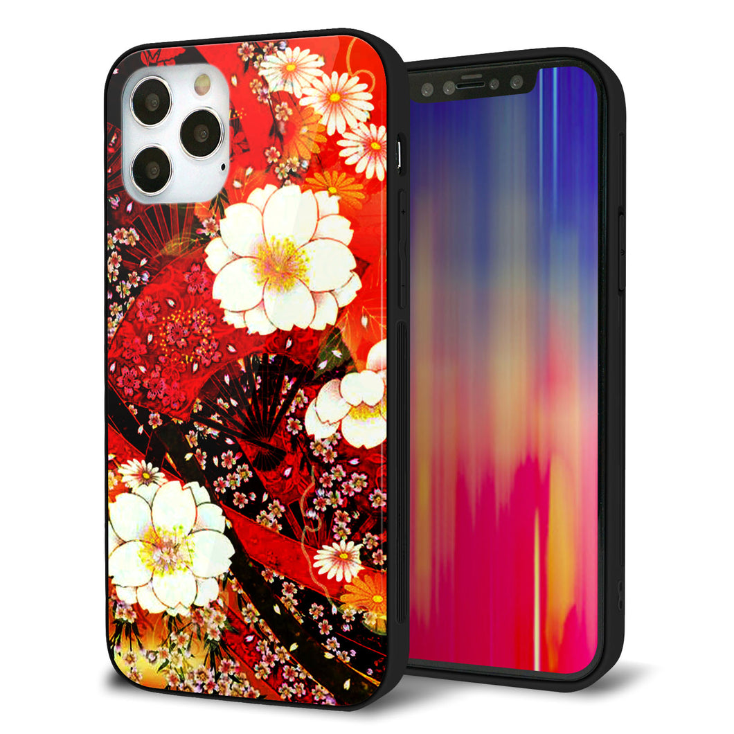 iPhone12 Pro 強化ガラス＆TPUスマホケース ガラプリ【MA960 和柄 花 B】