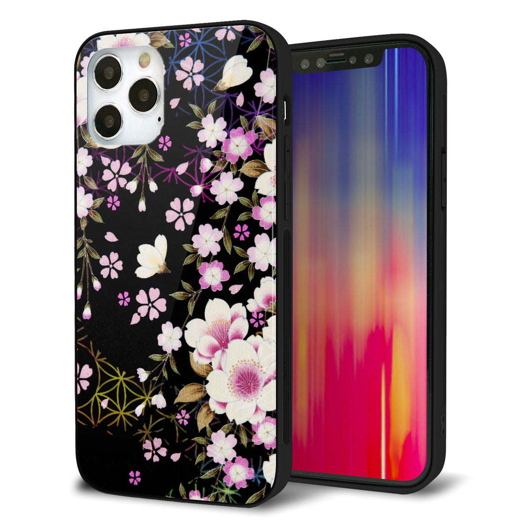 iPhone12 Pro 強化ガラス＆TPUスマホケース ガラプリ【MA961 和柄 花 C】