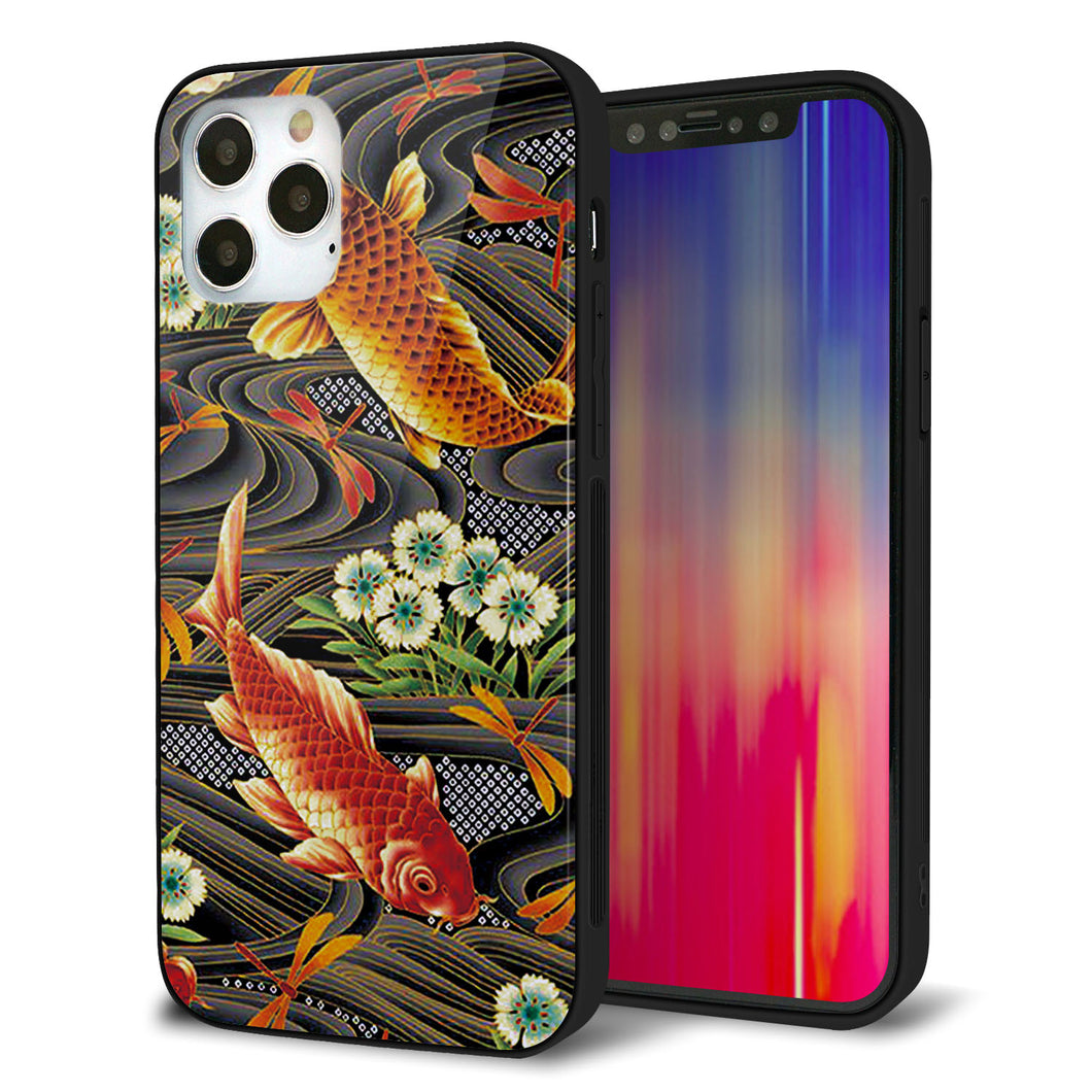iPhone12 Pro 強化ガラス＆TPUスマホケース ガラプリ【MA963 着物柄 鶴鯉 A】