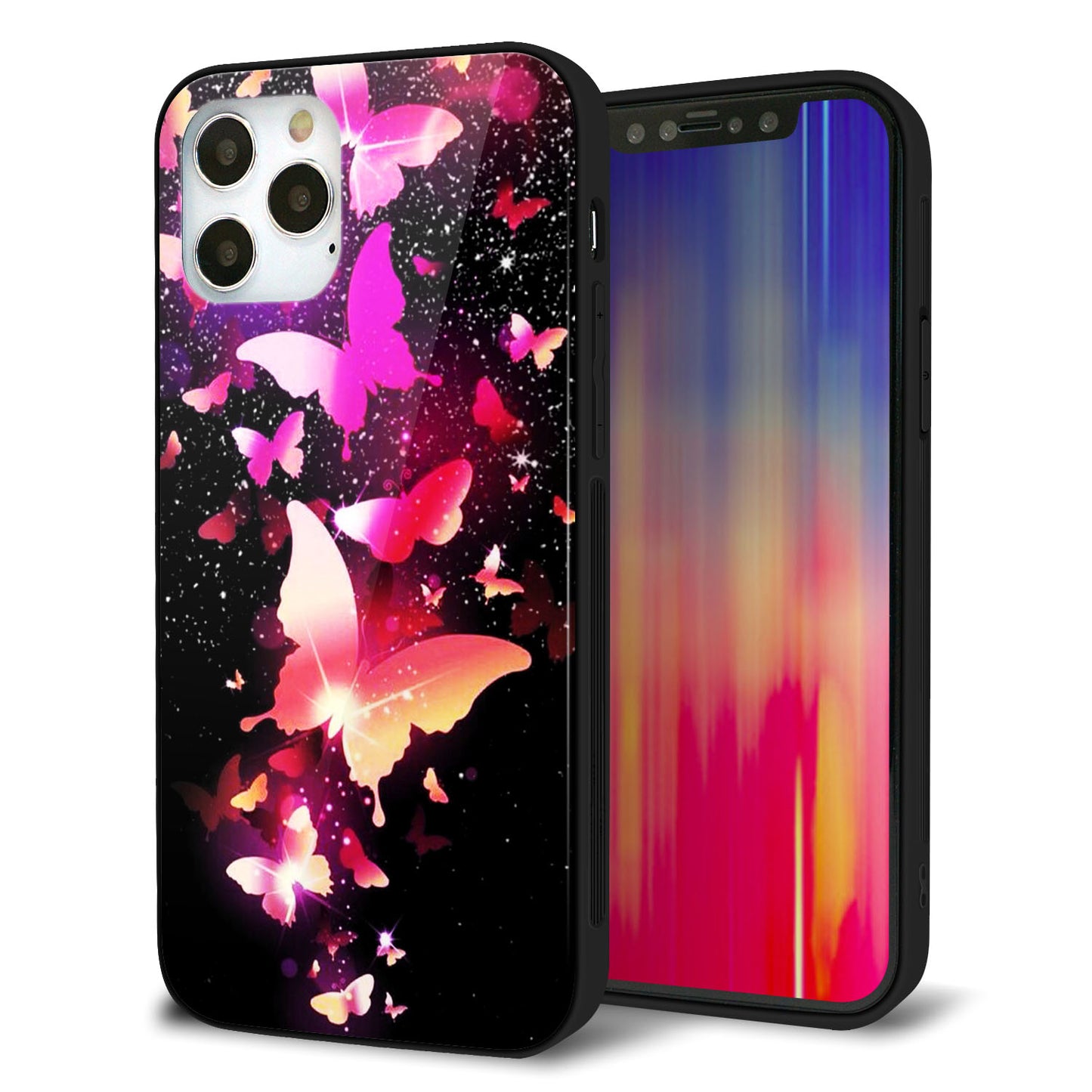 iPhone12 Pro 強化ガラス＆TPUスマホケース ガラプリ【MA991 蝶C】