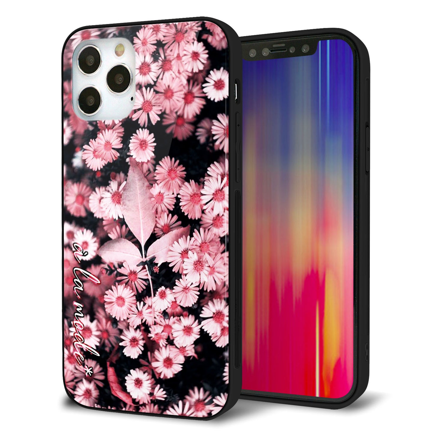 iPhone12 Pro 強化ガラス＆TPUスマホケース ガラプリ【MA993 フラワーB】