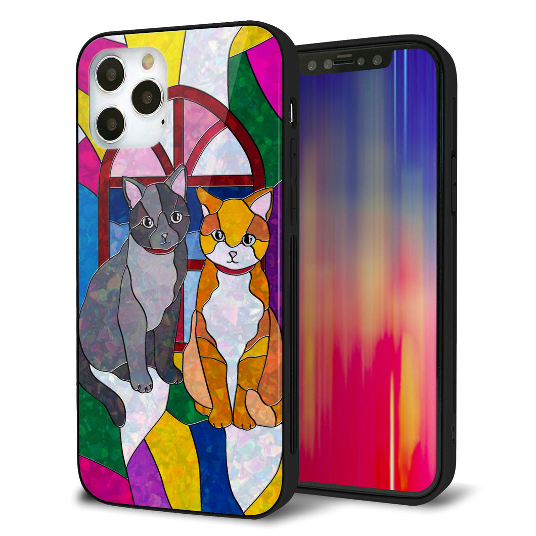 iPhone12 Pro 強化ガラス＆TPUスマホケース ガラプリ【MA995 ステンドグラス ネコ】