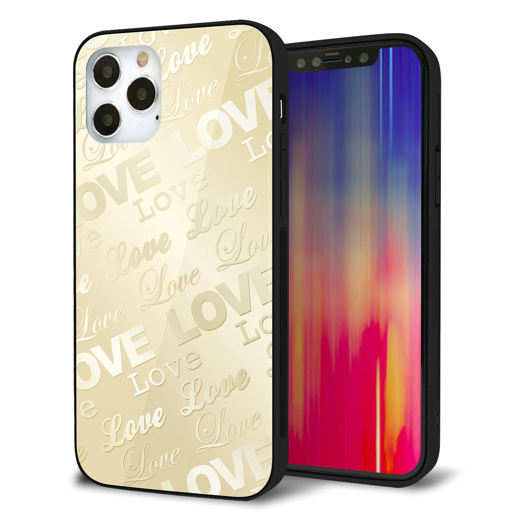 iPhone12 Pro 強化ガラス＆TPUスマホケース ガラプリ【SC840 エンボス風LOVEリンク（ヌーディーベージュ）】