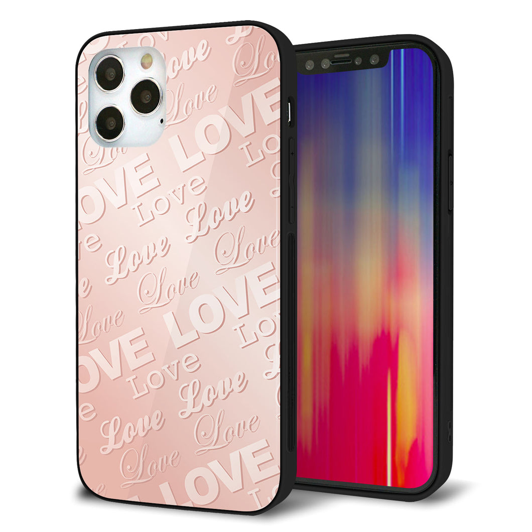 iPhone12 Pro 強化ガラス＆TPUスマホケース ガラプリ【SC841 エンボス風LOVEリンク（ローズピンク）】