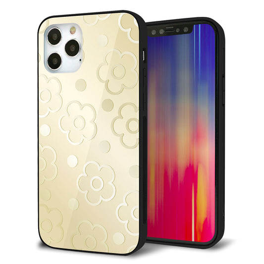 iPhone12 Pro 強化ガラス＆TPUスマホケース ガラプリ【SC842 エンボス風デイジーシンプル（ベージュ）】