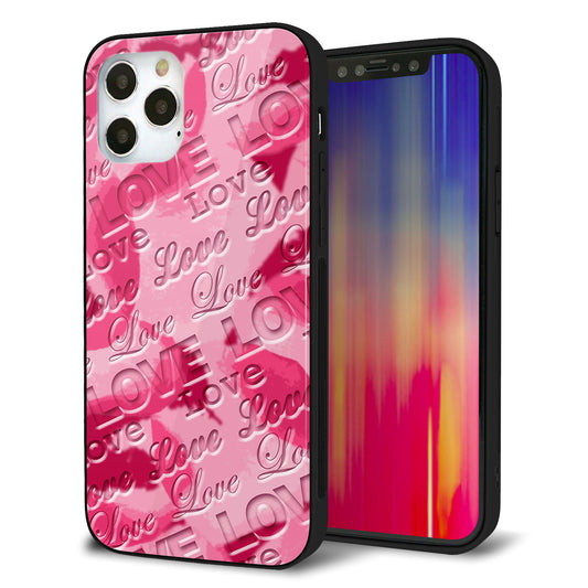 iPhone12 Pro 強化ガラス＆TPUスマホケース ガラプリ【SC845 フラワーヴェルニLOVE濃いピンク（ローズアンディアン）】