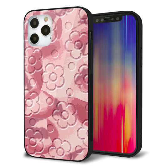 iPhone12 Pro 強化ガラス＆TPUスマホケース ガラプリ【SC846 フラワーヴェルニ花ピンク（ローズヴェルール）】