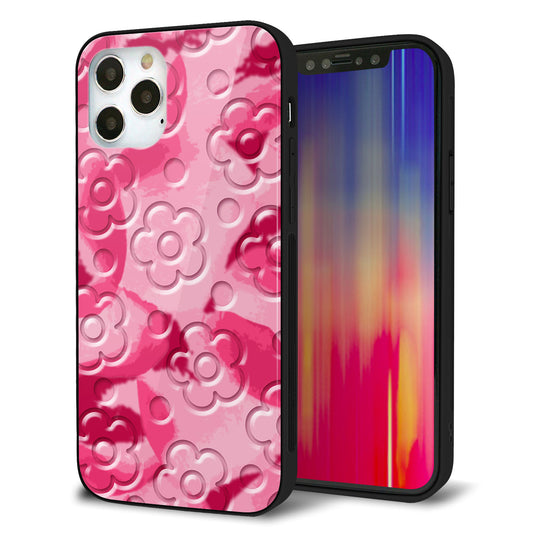 iPhone12 Pro 強化ガラス＆TPUスマホケース ガラプリ【SC847 フラワーヴェルニ花濃いピンク（ローズアンディアン）】
