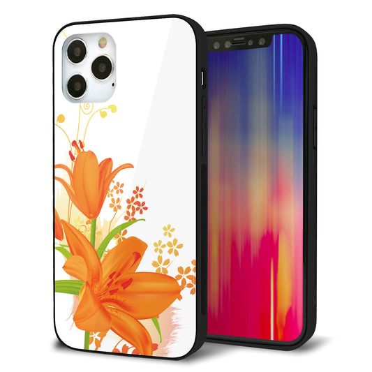 iPhone12 Pro 強化ガラス＆TPUスマホケース ガラプリ【SC848 ユリ（オレンジ）】