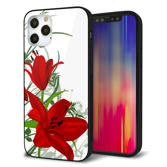 iPhone12 Pro 強化ガラス＆TPUスマホケース ガラプリ【SC850 ユリ（レッド）】