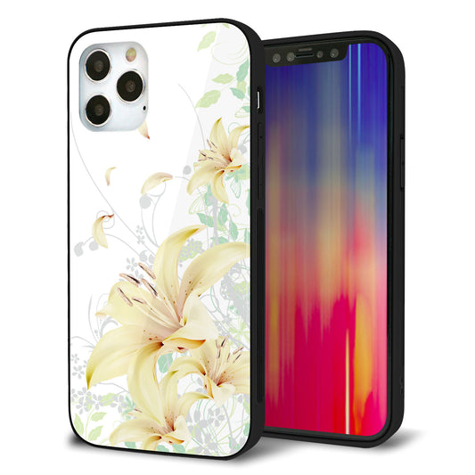 iPhone12 Pro 強化ガラス＆TPUスマホケース ガラプリ【SC851 ユリ（ホワイト）】