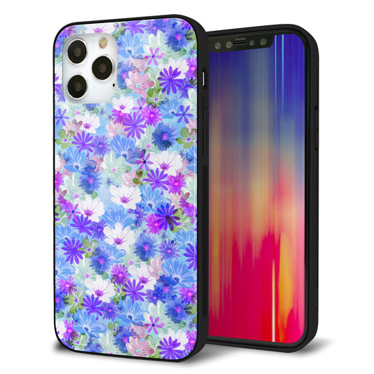 iPhone12 Pro 強化ガラス＆TPUスマホケース ガラプリ【SC875 リバティプリント プレスドフラワー（ブルー）】