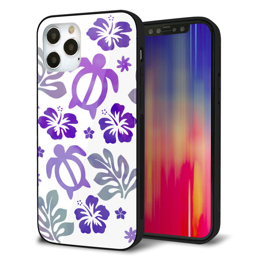 iPhone12 Pro 強化ガラス＆TPUスマホケース ガラプリ【SC878 ハワイアンアロハホヌ（パープル）】